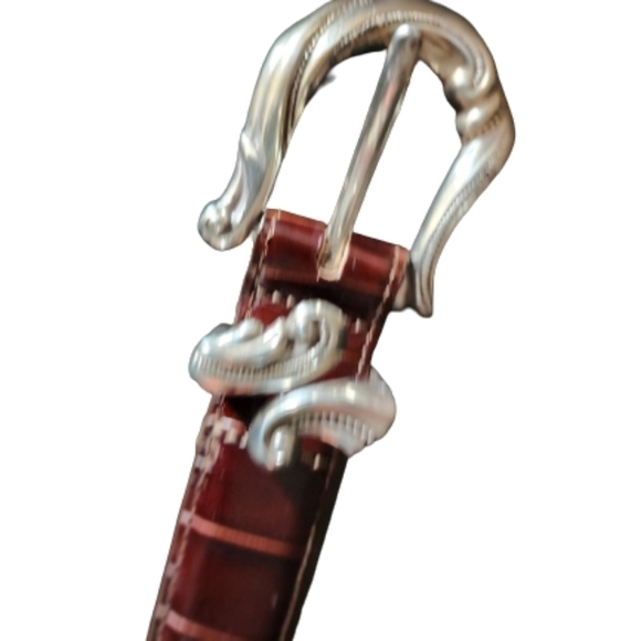 Cold water creek western silver scroll buckle alligator croc print leather belt - Picture 2 of 6